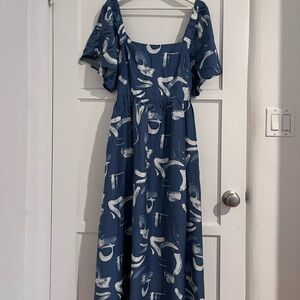 Elegant Blue Patterned Women's Dress